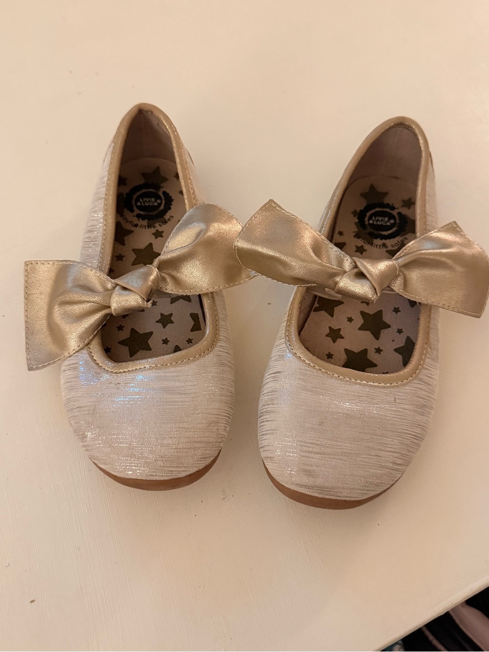 Livie & Luca Champagne Bow Mary Jane Flats